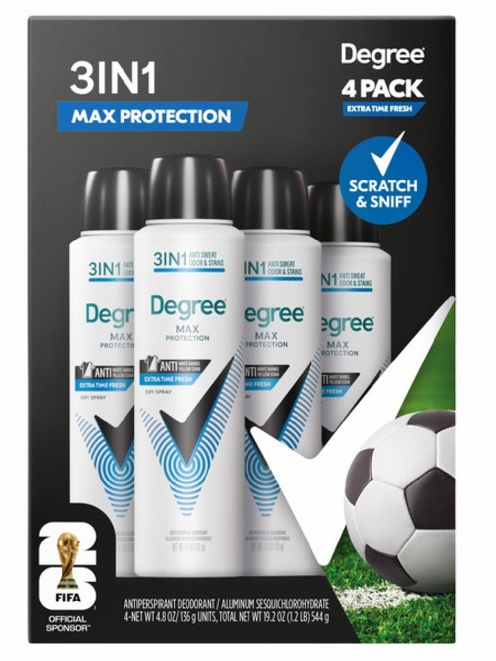 Degree Men 3-IN-1 Max Protection Antiperspirant Deodorant Spray - White (4 Pack)